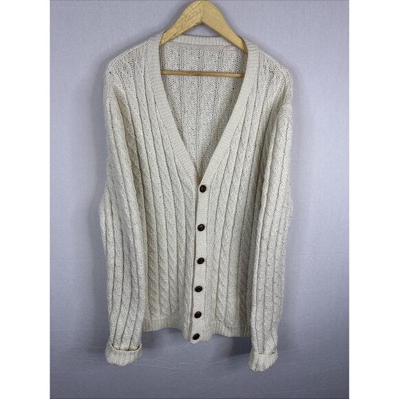 Vintage Cream Cable Knit Button Front Cardigan Sweater Men’s XL Dad College - Picture 1 of 4